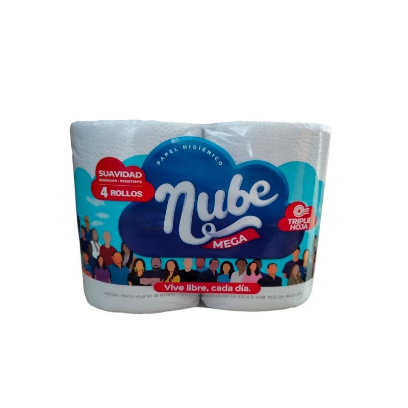 Papel Higiénico Nube - Mega 3 Hojas 30 m - Empaque 4 Rollos