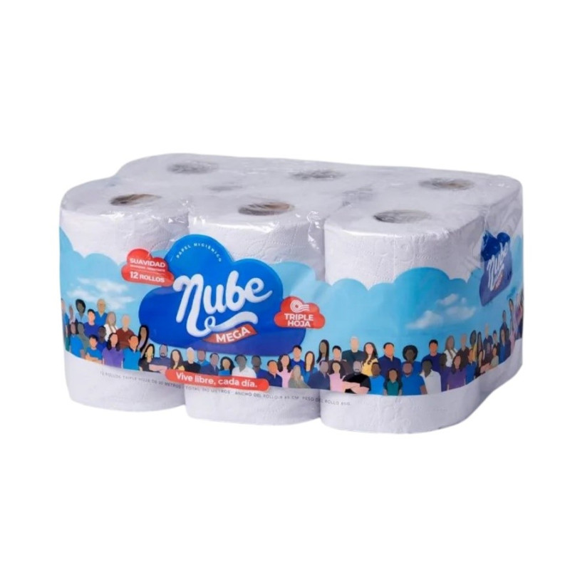 Papel Higiénico Nube - Mega 3 Hojas 32 m - Empaque 12 Rollos